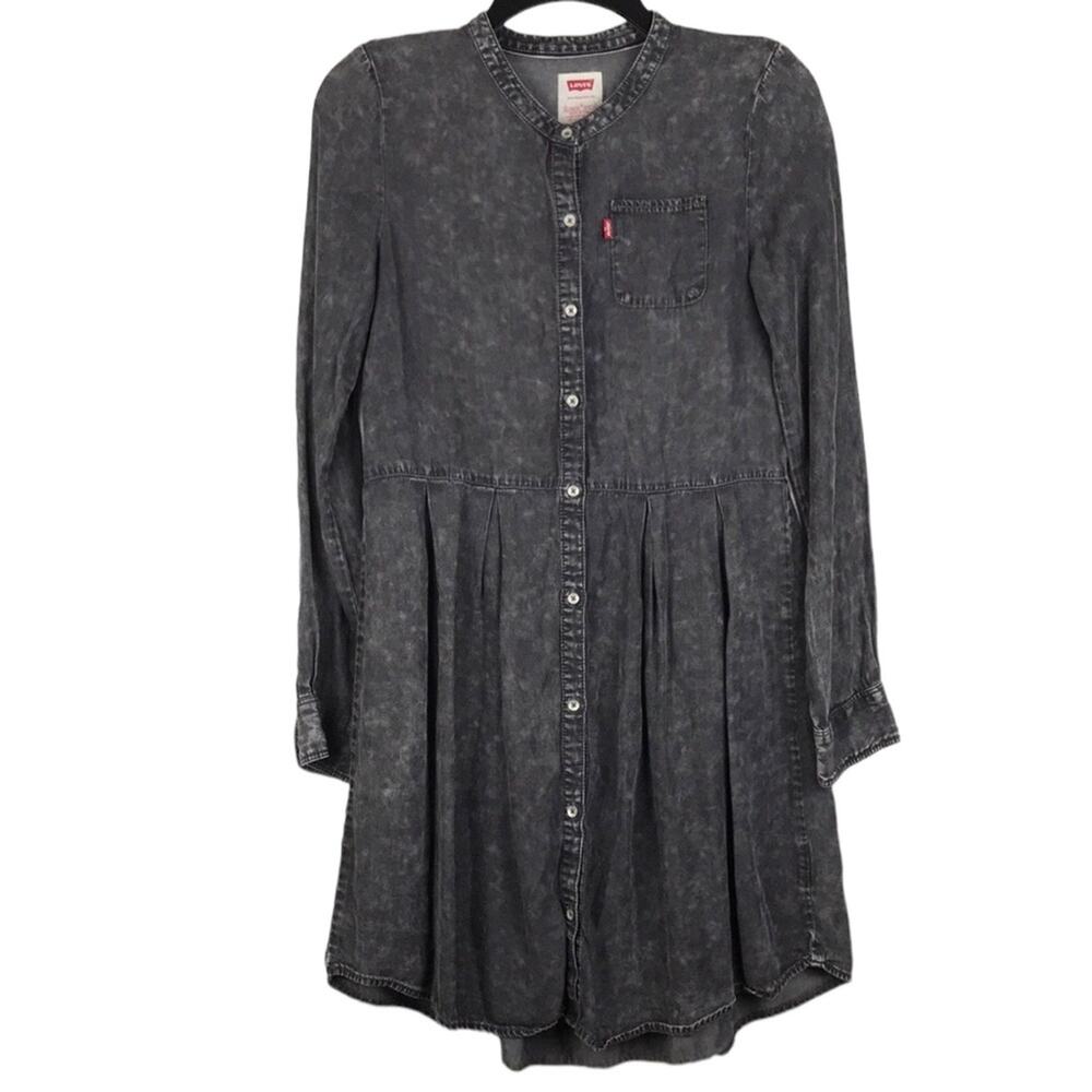 Levi's Chambray Denim Button Up Shirtwaist Dress Black Stone Wash Girls Sz Large